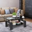 Rectangular Tempered Glass Coffee Table with Shelf-Gray Hot on Sale