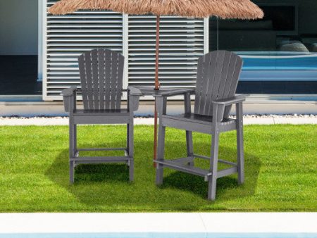 2 Pieces HDPE Tall Adirondack Chair with Middle Connecting Tray-Gray Discount