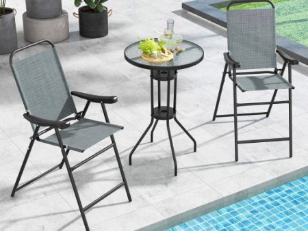 Patio Folding Bar Stool Set of 2 with Metal Frame and Footrest-Blue on Sale