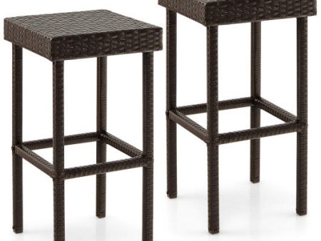 2 Pieces Patio Rattan Wicker Bar Stool Chairs-Brown Fashion