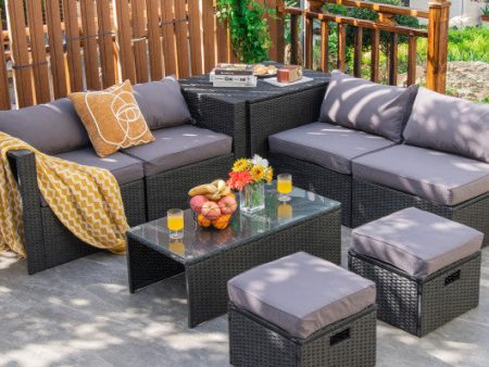 8 Pieces Patio Rattan Storage Table Furniture Set-Gray For Discount