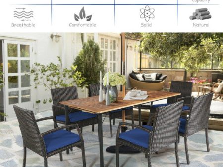 7Pcs Patio Rattan Cushioned Dining Set with Umbrella Hole-Navy Online Sale