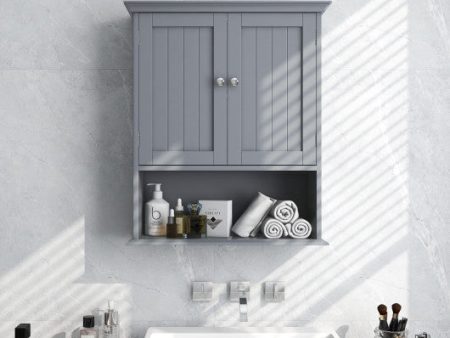 Wall Mount Bathroom Cabinet Storage Organizer with Doors and Shelves-Gray Supply