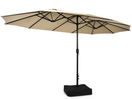 15 Feet Double-Sided Twin Patio Umbrella with Crank and Base-Beige Sale