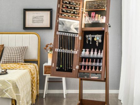 Lockable Jewelry Armoire Standing Cabinet with Lighted Full-Length Mirror-Walnut Online now