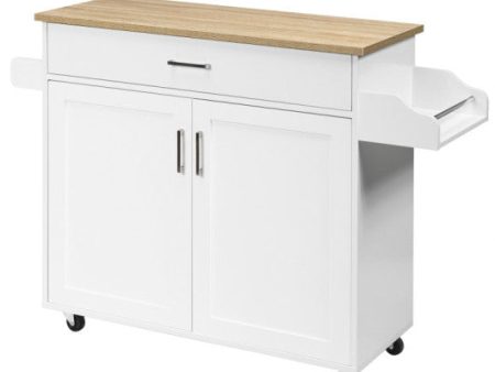 Rolling Kitchen Island Cart with Towel and Spice Rack-White Online Sale