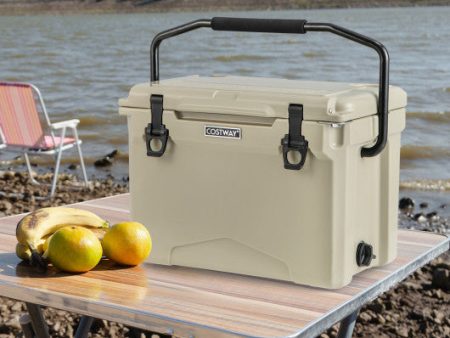 25 QT Hard Cooler with Aluminum Handle and Integrated Cup Holders-Tan Hot on Sale