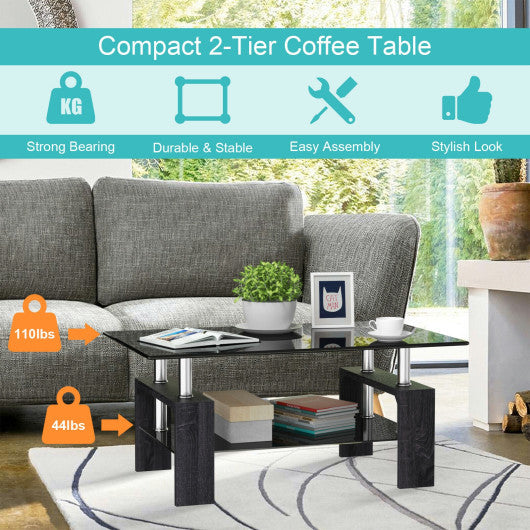 Rectangular Tempered Glass Coffee Table with Shelf-Gray Hot on Sale