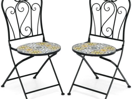 2-Pieces Mosaic Folding Bistro Chairs with Ceramic Tiles Seat Discount