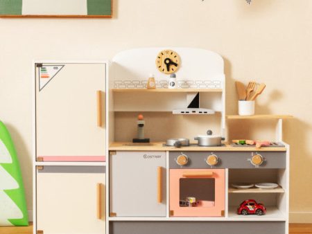 Kids Play Kitchen Set with Realistic Range Hood and Refrigerator Sale