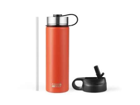 22 Oz Double-walled Insulated Stainless Steel Water Bottle with 2 Lids and Straw-Orange Supply