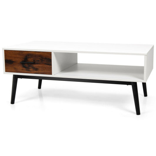 Rectangular Wooden Coffee Table with Drawer and Open Storage Shelf Sale