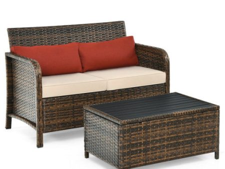 2 Pieces Cushioned Patio Rattan Furniture Set Online now