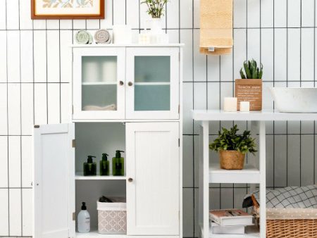 Bathroom Floor Storage Locker Kitchen Cabinet with Doors and Adjustable Shelf-White Online