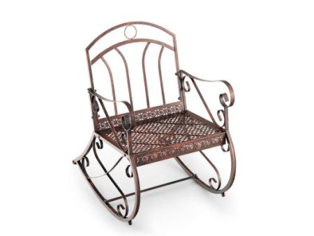 Heavy-Duty Patio Rocking Chair with Ergonomic Backrest and Armrests-Red For Cheap