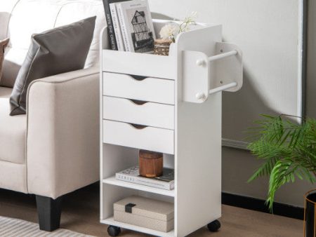 Utility Trolley with Open Shelves and 3 Drawers-White Sale