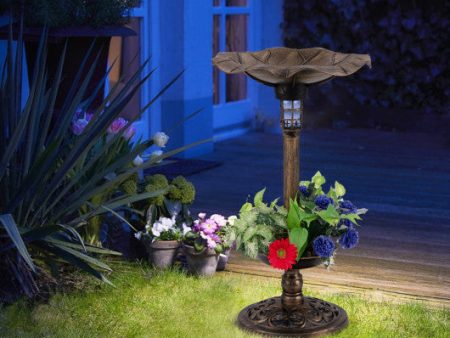 Standing Pedestal Birdbath and Feeder Combo with Lotus Leaf Bowl-Bronze For Cheap