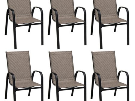 6 Pieces Patio Stackable Dining Chairs with Curved Armrests and Breathable Fabric Online now