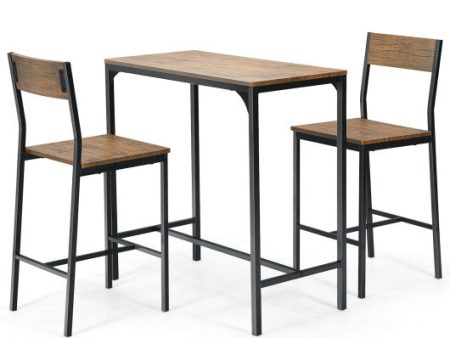 3 Pieces Bar Table Set with 2 Stools-Black on Sale