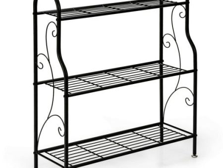 3-Tier Scrollwork Designed Metal Plant Stand-Black Cheap