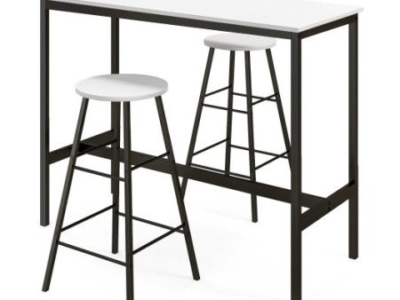 3 Piece Pub Table and Stools Kitchen Dining Set-Black & White Fashion