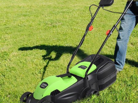 14 Inch Electric Push Lawn Corded Mower with Grass Bag-Green For Sale