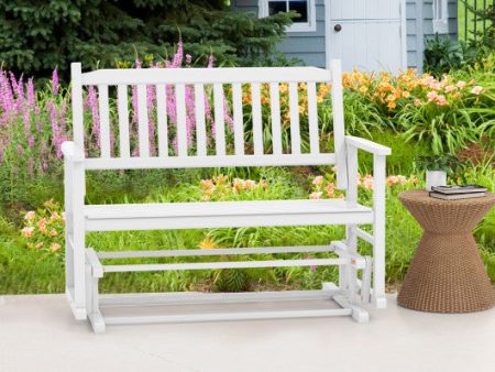 2 Seats Outdoor Glider Bench with Armrests and Slatted Seat-White on Sale