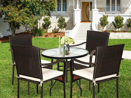 Set of 4 Patio Rattan Stackable Dining Chair with Cushioned Armrest for Garden Online Sale