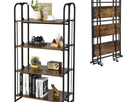 Foldable Rolling Cart with Storage Shelves for Kitchen-4-Tier Online