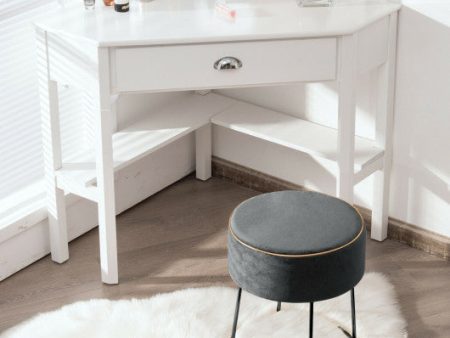 Round Velvet Footrest Stool Ottoman with Non-Slip Foot Pads for Bedside-Gray Supply