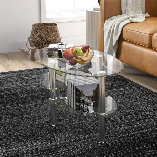 Tempered Glass Oval Side Coffee Table-Transparent Online