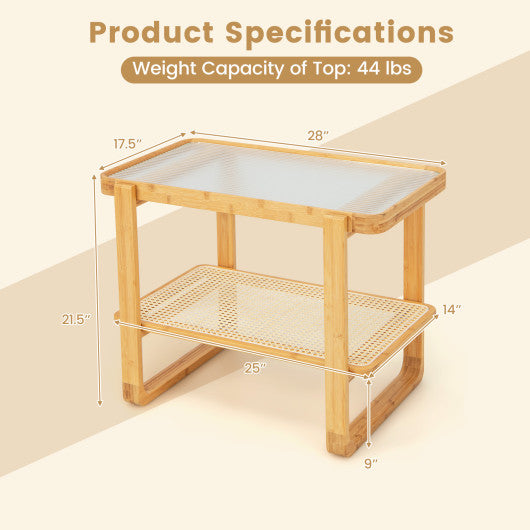 2-tier Bamboo Side Table with Glass Top-Natural Online