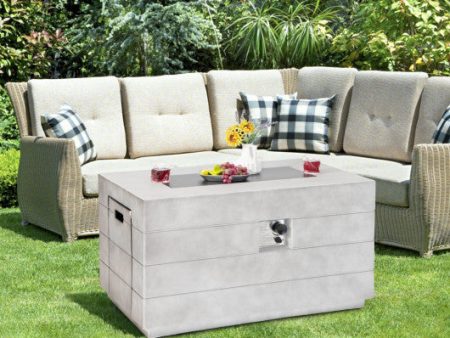 43 Inch Rectangular Concrete Propane Fire Pit Table with Lava Rocks and Cover 50 000 BTU-Gray For Cheap