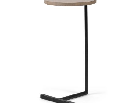 Brown Wood Round Top Accent Table With Black Iron Base Discount