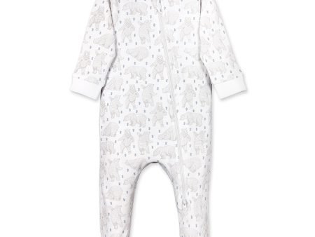 Zipper Footie - Dancing Bears on White  100% Pima Cotton by Feather Baby Hot on Sale