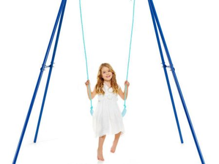 Outdoor Kids Swing Set with Heavy-Duty Metal A-Frame and Ground Stakes-Blue Online now