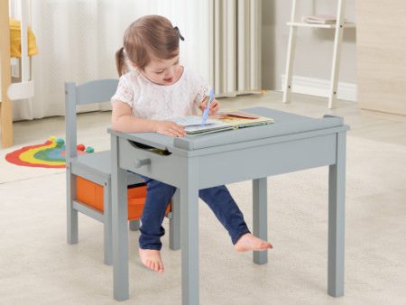 Wood Activity Kids Table and Chair Set with Storage Space-Gray For Sale