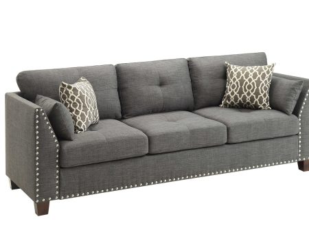 81  Charcoal Linen Sofa And Toss Pillows With Dark Brown Legs on Sale