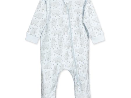 Zipper Footie - Dancing Bears on Baby Blue  100% Pima Cotton by Feather Baby Discount