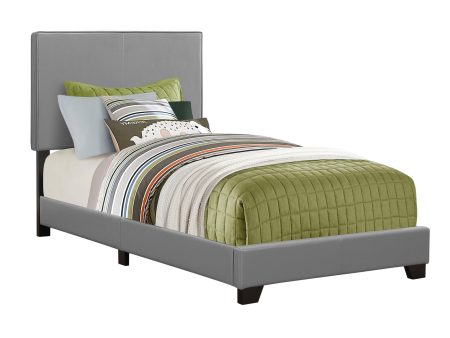 Solid Wood Twin Gray Upholstered Faux Leather Bed Cheap