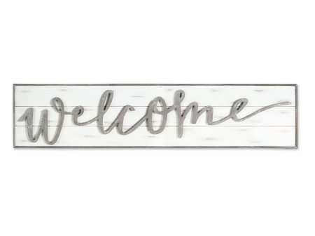 11  X 48  White and Gray Welcome Solid and Manufactured Wood Wall Decor Fashion