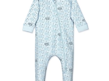 Zipper Footie - Curly Sheep on Baby Blue  100% Pima Cotton by Feather Baby Online