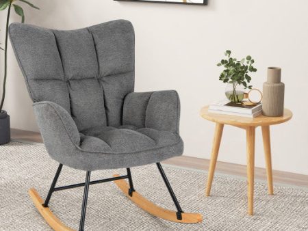 Linen Nursery Rocking Chair with High Backrest and Padded Armrests-Gray Sale