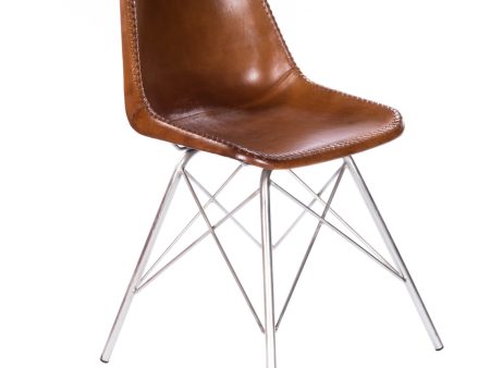 19  Brown And Silver Faux Leather Side Chair For Sale