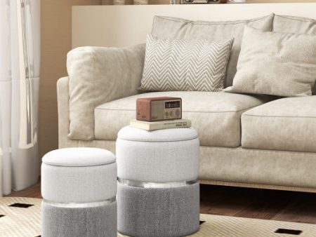 Velvet Linen Fabric Storage Ottoman Set of 2-Gray Online Hot Sale