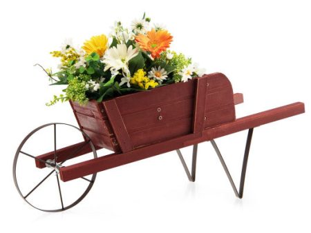 Wooden Wagon Planter with 9 Magnetic Accessories for Garden Yard-Red Online now