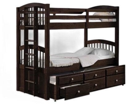 80  X 41  X 71  Espresso Twin Over Twin Bunk Bed And Trundle With 3 Drawers For Sale