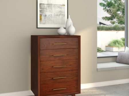 28  Walnut Solid Wood Five Drawer Chest Online Sale