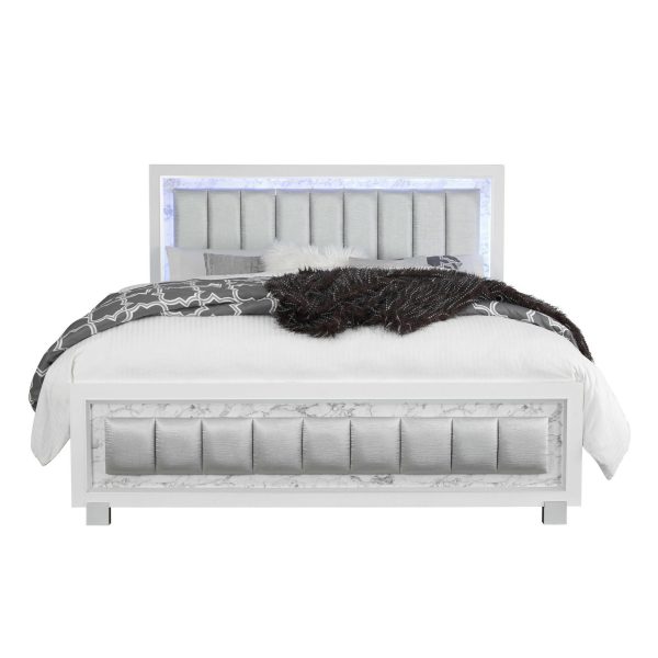 Solid Wood King White Upholstered Faux Leatherno Bed Online Sale