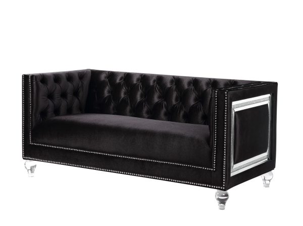 67  Black And Silver Velvet Loveseat and Toss Pillows For Sale